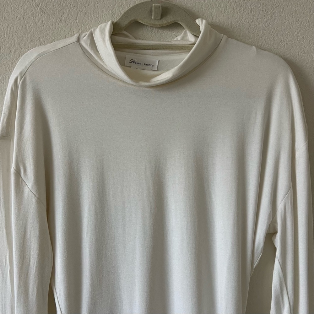 Lovers + Friends Ivana Ruched Mini Dress White Cowl Neck Long Sleeve Small - Picture 8 of 16